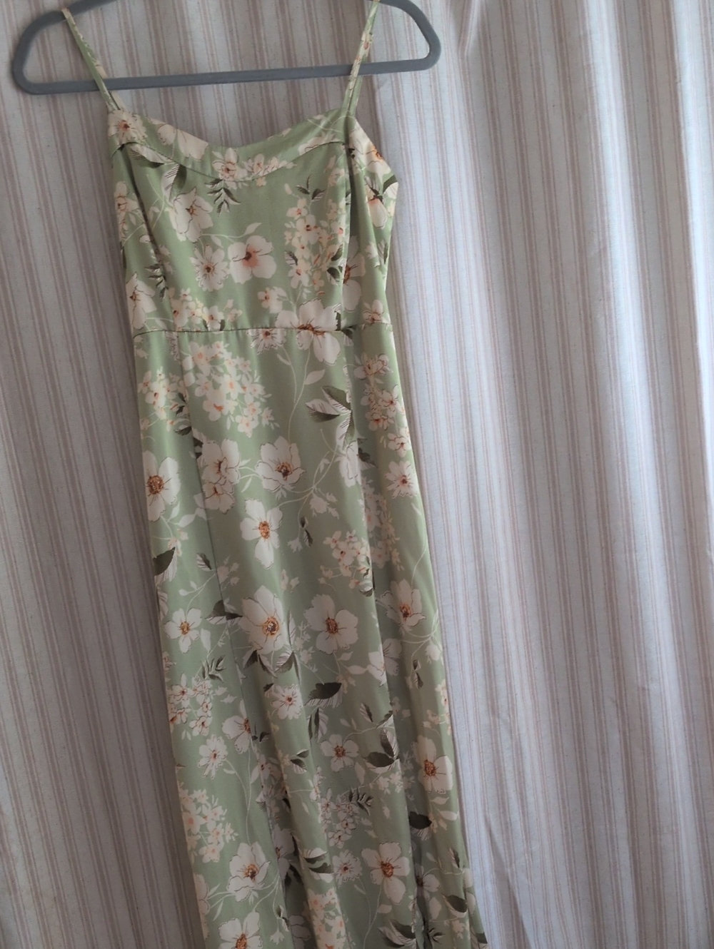 Floral Sage Green Maxi Dress with Spaghetti Straps